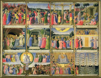 Sceny z Męki Pańskiej i Sądu Ostatecznego, pierwotnie szuflady z gabloty do przechowywania srebra, ok. 1450-53 (tempera na desce) (zob. też 98902-6) autorstwa Fra Angelico