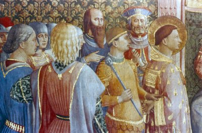 Fragment św. Wawrzyńca przed trybunałem Decjusza, połowa XV wieku. autorstwa Fra Angelico