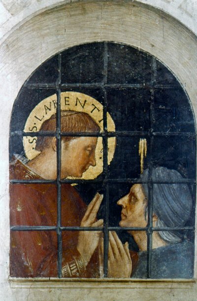 Św. Wawrzyniec nawracający swojego dozorcę, początek XV wieku autorstwa Fra Angelico