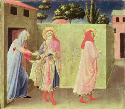 Uzdrowienie Palladii przez SS. Kosma i Damian, predella z Ołtarza Annaleny, 1434 (tempera na desce) autorstwa Fra Angelico