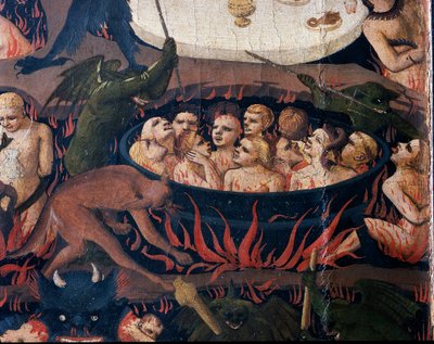 Sąd Ostateczny: Piekło - Dusze potępionych poddane torturom w kręgach Piekła, 1432-1435 autorstwa Fra Angelico