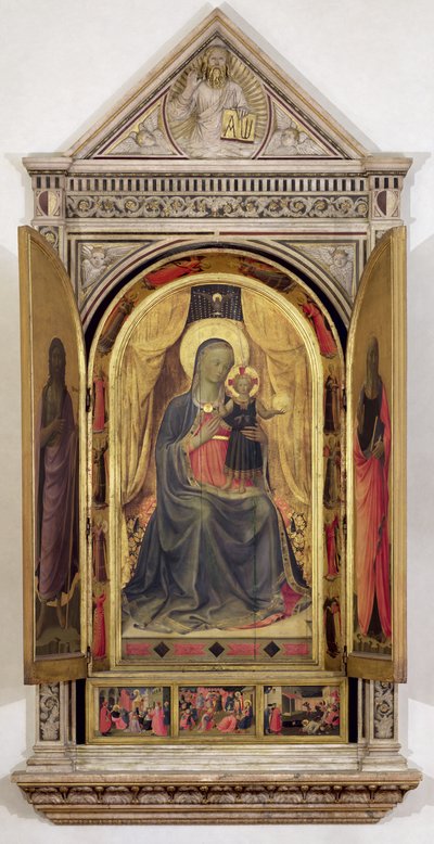 Tryptyk Linaiuoli (z otwartymi okiennicami): Dziewica z Dzieciątkiem na tronie ze św. Janem Chrzcicielem i św. Markiem, 1433 (tempera na desce) (szczegóły patrz 119416) autorstwa Fra Angelico