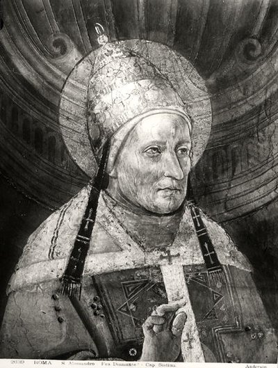 Aleksander I (zm. 115) z Kaplicy Sykstyńskiej (fresk) (zdjęcie czarno-białe) autorstwa Fra Diamante