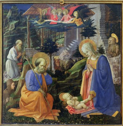 Adoracja Dzieciątka z SS. Hilary, Hieronim, Maria Magdalena i Aniołowie (tempera na panelu) autorstwa Fra Filippo Lippi
