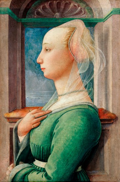 "Portret profilowy młodej kobiety" Obraz na drewnie Filippo Lippi (1406-1469), ok. 1445 - Olej na drewnie, 49,5x32,7 - Staatliche Museen, Berlin autorstwa Fra Filippo Lippi
