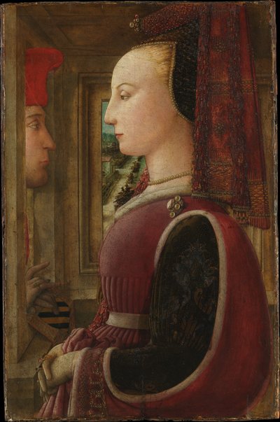 Portret kobiety z mężczyzną przy oknie autorstwa Fra Filippo Lippi