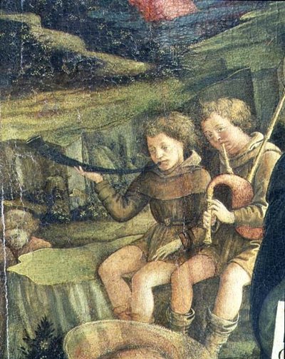 Dwóch Muzycznych Pasterzy, fragment z Narodzenia, 1470 autorstwa Fra Filippo Lippi