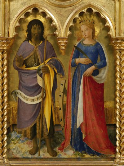 Św. Jan Chrzciciel i św. Katarzyna Aleksandryjska Z ołtarza w Perugii, ok. 1437. autorstwa Fra Giovanni Angelico da Fiesole