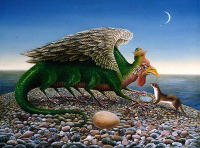Bazyliszek, 1986 (oleje i tempera na papierze) autorstwa Frances Broomfield