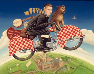 George Formby - Speed Ace, 1989 (olej i tempera na panelu) autorstwa Frances Broomfield