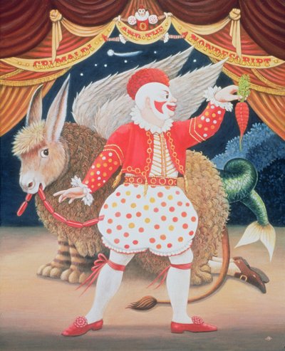 Grimaldi and the Nondescript, 1987 (olej i tempera na panelu) autorstwa Frances Broomfield