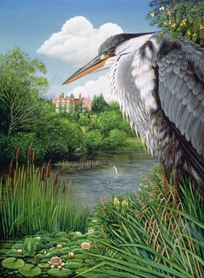 Czaple w Chilham, 1986 (olej i tempera na panelu) autorstwa Frances Broomfield