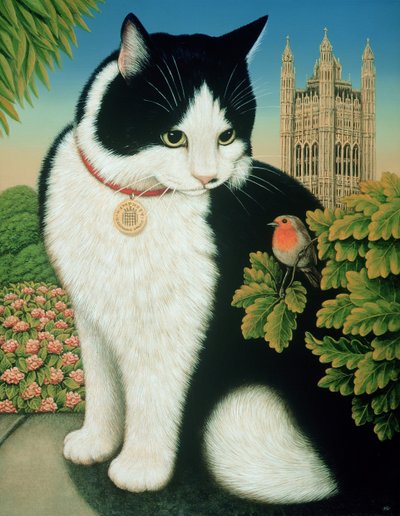 Humphrey, kot z Downing Street, 1995 (olej i tempera na panelu) autorstwa Frances Broomfield