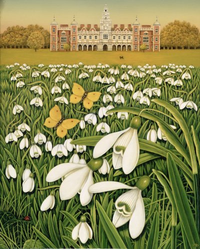 Dzień Przebiśniegów, Hatfield House, 1999 (olej i tempera na polu) autorstwa Frances Broomfield