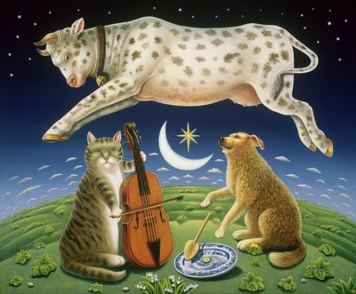 Kot i skrzypce, 2004 (olej i tempera na panelu) autorstwa Frances Broomfield
