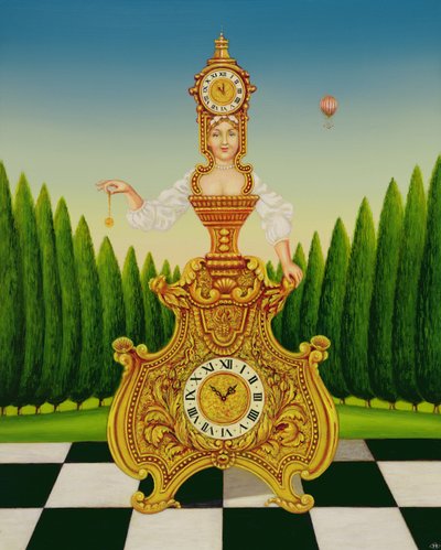 Żona zegarmistrza, 1999 (olej i tempera na panelu) autorstwa Frances Broomfield