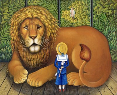 Lew i Albert, 2001 (olej i tempera na panelu) autorstwa Frances Broomfield