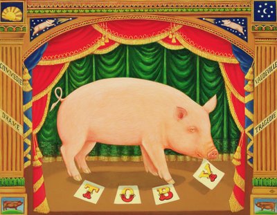 Toby the Learned Pig, 1998 (olej i tempera na panelu) autorstwa Frances Broomfield