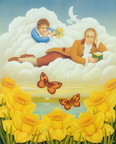 Żonkile Wordswortha, 2004 (olej i tempera na panelu) autorstwa Frances Broomfield
