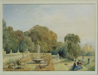Widok na ogrody w Chatsworth, Derbyshire, c.1820 (para 85760) autorstwa Frances Elizabeth Swinburne