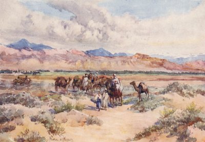Karawana na Saharze (kolorowa litografia) autorstwa Frances Nesbitt