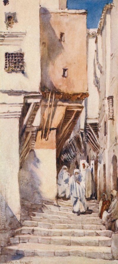 Stara ulica w Algierze (kolorowa litografia) autorstwa Frances Nesbitt