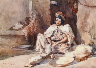 Zgrzeblenie wełny (druk kolorowy) autorstwa Frances Nesbitt