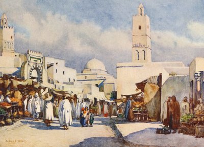 La Grande Rue, Kairouan (kolorowa litografia) autorstwa Frances Nesbitt
