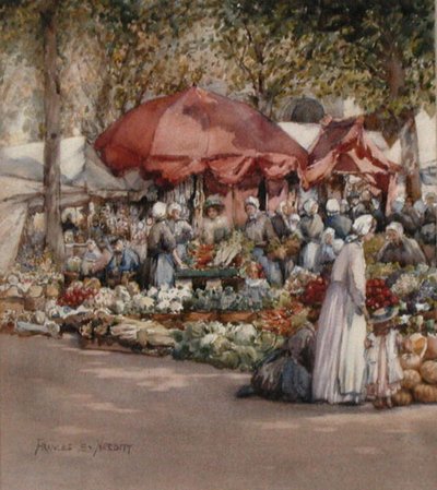 Dzień targowy, północna Francja ok. 1910 (akwarela na papierze) autorstwa Frances Nesbitt
