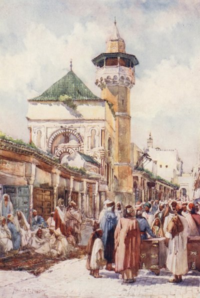 Meczet Sidi Ben Ziad, Tunis, dzień aukcji (kolorowa litografia) autorstwa Frances Nesbitt
