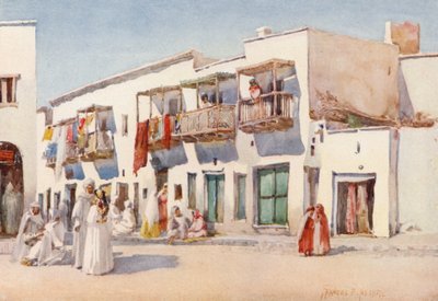 Ulica Tańczących Dziewcząt, Biskra (kolorowa litografia) autorstwa Frances Nesbitt