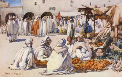 Targ owocowy, Biskra (kolorowa litografia) autorstwa Frances Nesbitt