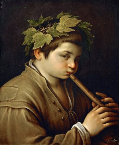 Garcon jouant de la flute - Chłopiec grający na flecie - Francesco Bassano młodszy (1549-1592). Olej na miedzi, ok. 1580-1585. Wymiar : 54,6x44 cm. Muzeum Historii Sztuki, Wiedeń autorstwa Francesco Bassano
