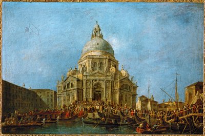 Doża odwiedza La Salute 21 listopada, w dniu upamiętniającym koniec zarazy z 1630 r. ... autorstwa Francesco (circle of) Guardi