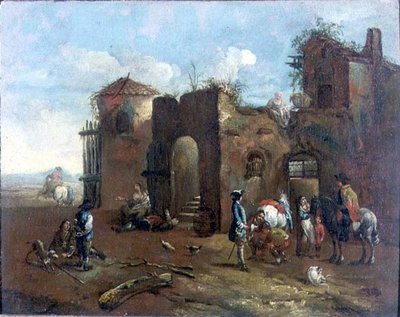 Podróżni zatrzymali się u wiejskiego kowala autorstwa Francesco (circle of) Simonini