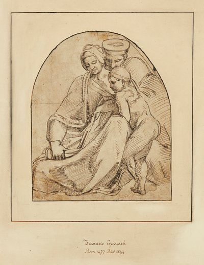 Czytanie w grupie rodzinnej (atrament) autorstwa Francesco (manner of) Granacci