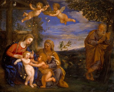 Święta Rodzina ze św. Elżbietą i św. Janem (olej na miedzi) autorstwa Francesco Albani