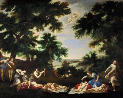 Bogowie miłości rozbrojeni przez nimfy Diany ... autorstwa Francesco Albani