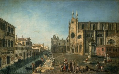 Widok Wenecji z kościołem Santi Giovanni e Paolo. 1735-1740 autorstwa Francesco Albotto