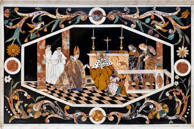 Ołtarz główny, wyposażony w dwa stoły, zwieńczony okazałym marmurowym tabernakulum, detal autorstwa Francesco Antonio Corbarelli