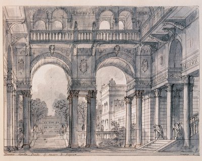 Scenografia do drugiej sceny „Les noces de Figaro” Wolfanga Amadeusza Mozarta (1756-1791) w reżyserii scenografa Francesco Bagnara (1784-1866) 1820-1839 Venice Museo Correr autorstwa Francesco Bagnara