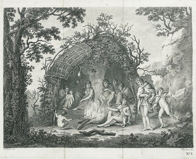 Widok Indian z Terra del Fuego w ich chacie (bez tytułu) autorstwa Francesco Bartolozzi