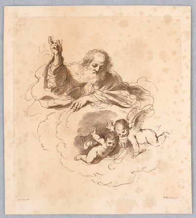 Wszechmocny w chmurach z dwoma aniołami-Chłopcami autorstwa Francesco Bartolozzi