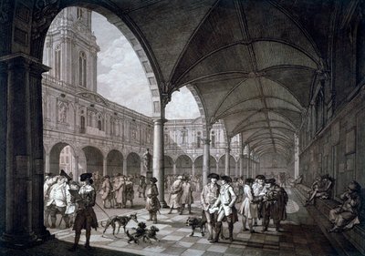 Widok na dziedziniec w Royal Exchange z kupcami i brokerami, City of London, 1788 autorstwa Francesco Bartolozzi