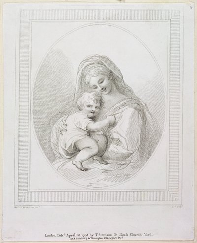 Dziewica z Dzieciątkiem, ryty Luigi Schiavonetti (1765-1810) 1793 (grafika) autorstwa Francesco Bartolozzi