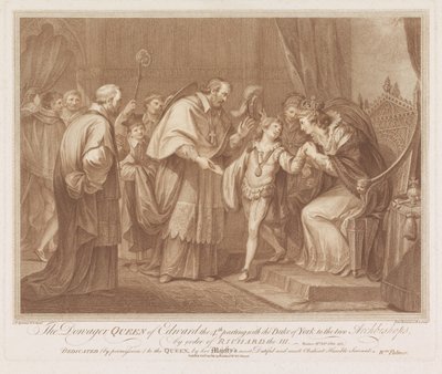 Weduwe van Edward IV stan haar zoon aan twee aartsbisschoppen af Wdowa Królowa Edwarda IV rozstanie z księciem Yorku z dwoma arcybiskupami z rozkazu Ryszarda III (tytuł na obiekcie) autorstwa Francesco Bartolozzi
