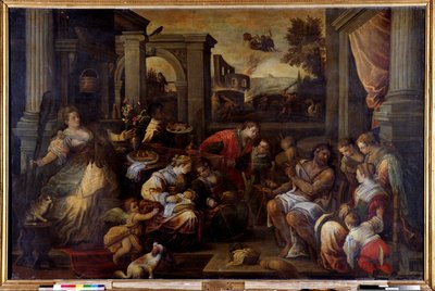 Hercules and Omphale Hercules, zakochany w królowej Lycii Omphale, zabiera swój spinner cattail autorstwa Francesco Bassano