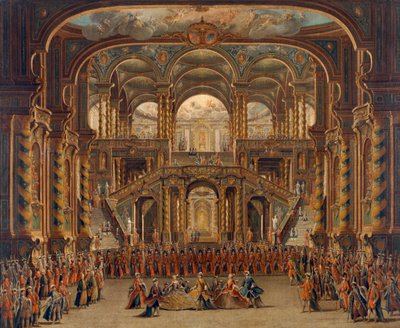 Scena z włoskiej opery „Nitteti” (olej na płótnie) autorstwa Francesco Battaglioli
