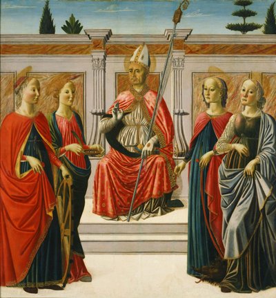 Święty Mikołaj i święci Katarzyna, Łucja, Małgorzata i Apollonia autorstwa Francesco Botticini