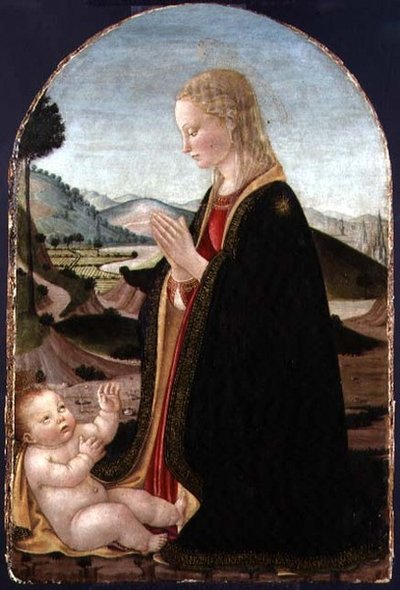Dziewica Adoring the Child (tempera ze złotem na panelu) autorstwa Francesco Botticini